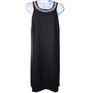 Rebecca Taylor Black Embellished Neckline Sleeveless Shift Dress Size 12